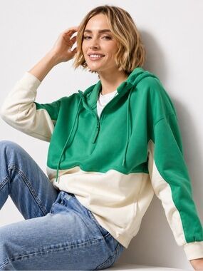 Evereve Z Supply Court Green Colorblock Zip Sweatshirt